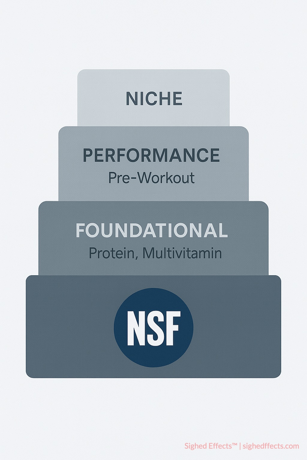 Visual supplement stack showing foundational products with NSF Certified for Sport label.