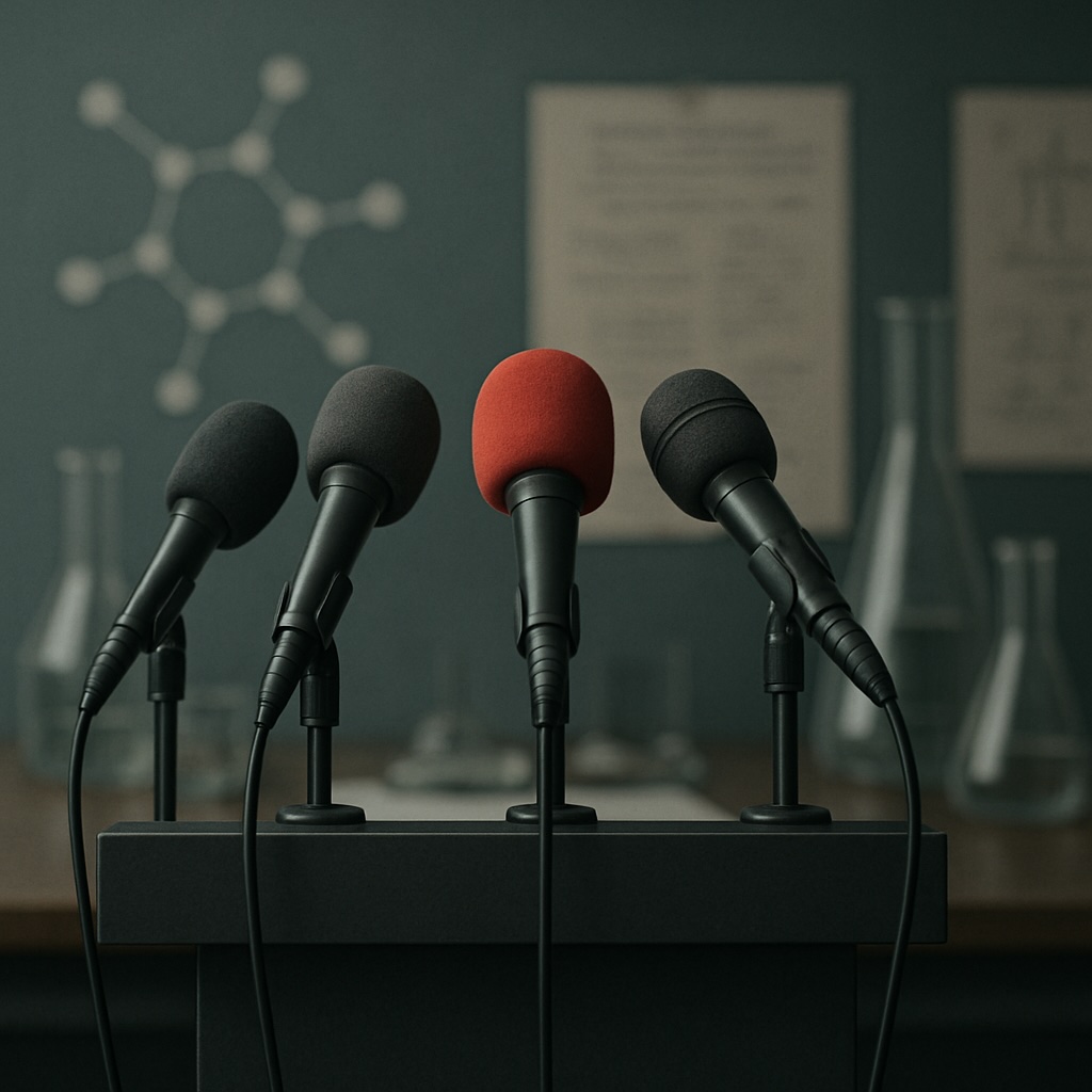 Scientific press conference imagery for supplement research and wellness education collaboration at Sighed Effects.