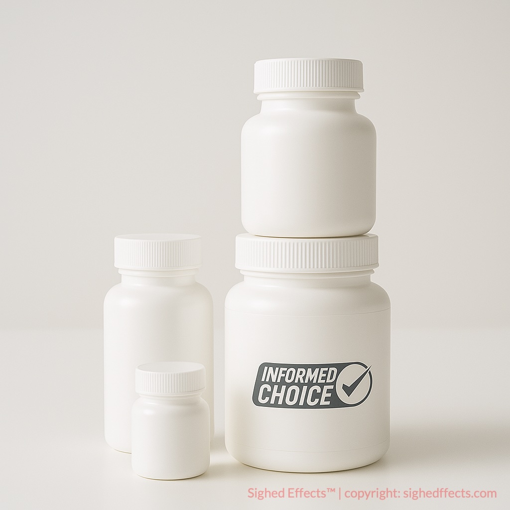 One Informed Choice–certified supplement standing out among generic bottles.