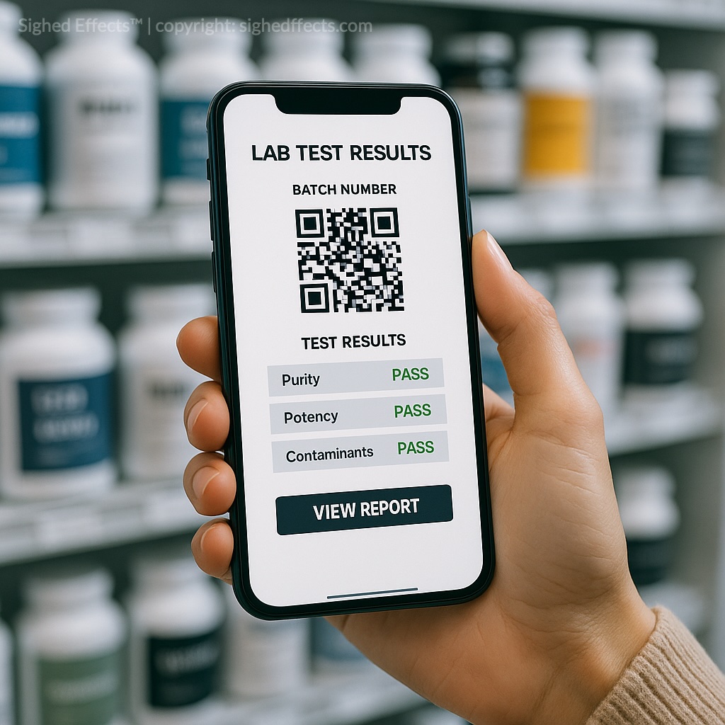 Shopper verifying supplement testing through QR code