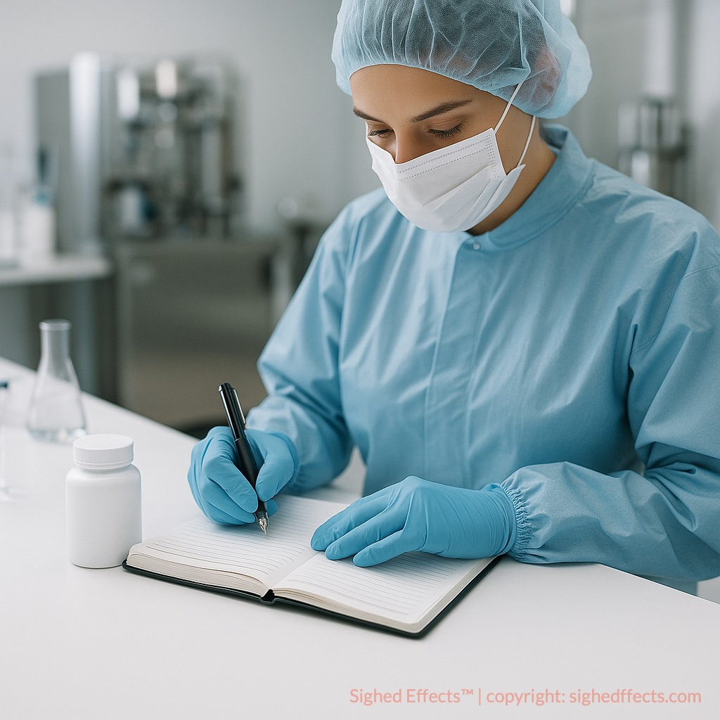 Technician conducting supplement testing under cGMP guidelines