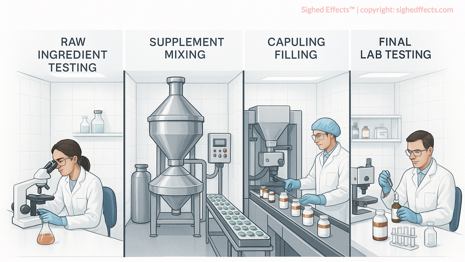 Visual walkthrough of internal supplement quality testing