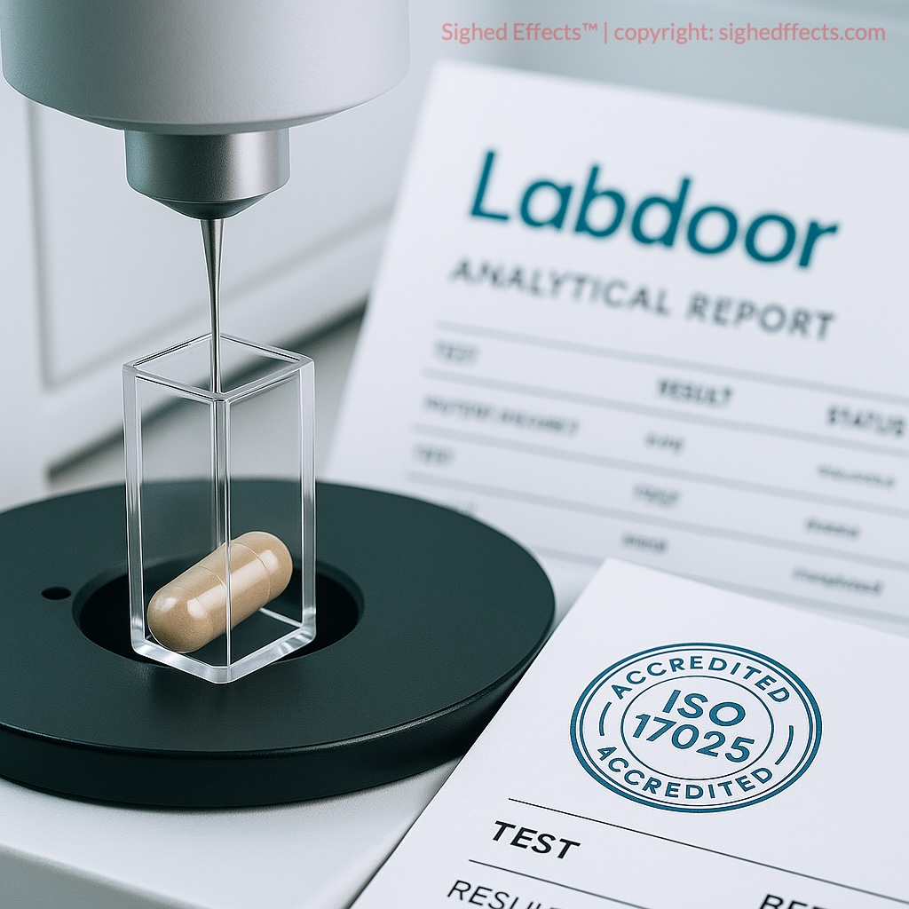 Supplement capsule being analyzed next to Labdoor report