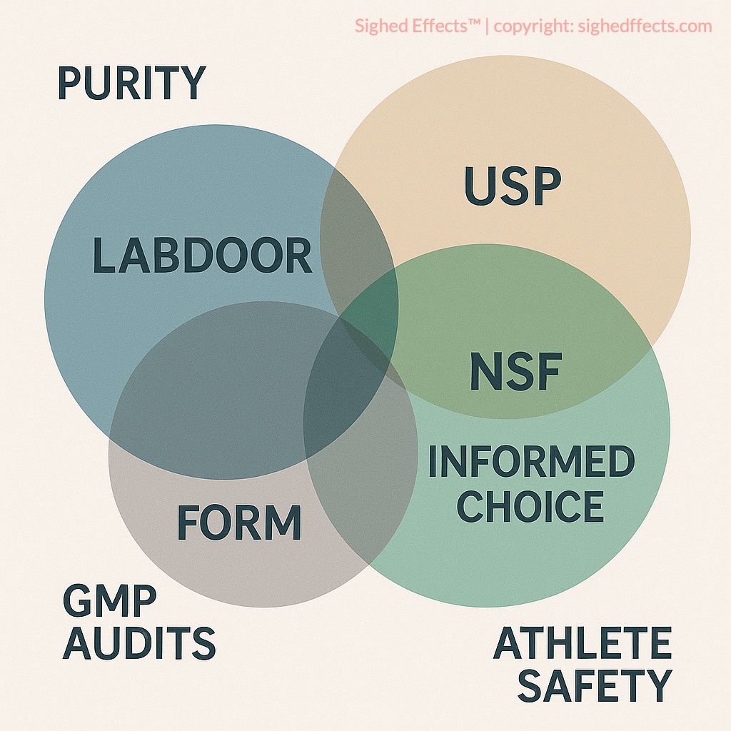 Venn diagram comparing Labdoor with USP, NSF, and Informed Choice certifications