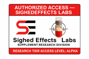 Authorized access badge for Sighed Effects Labs with supplement research vial and red access level label.