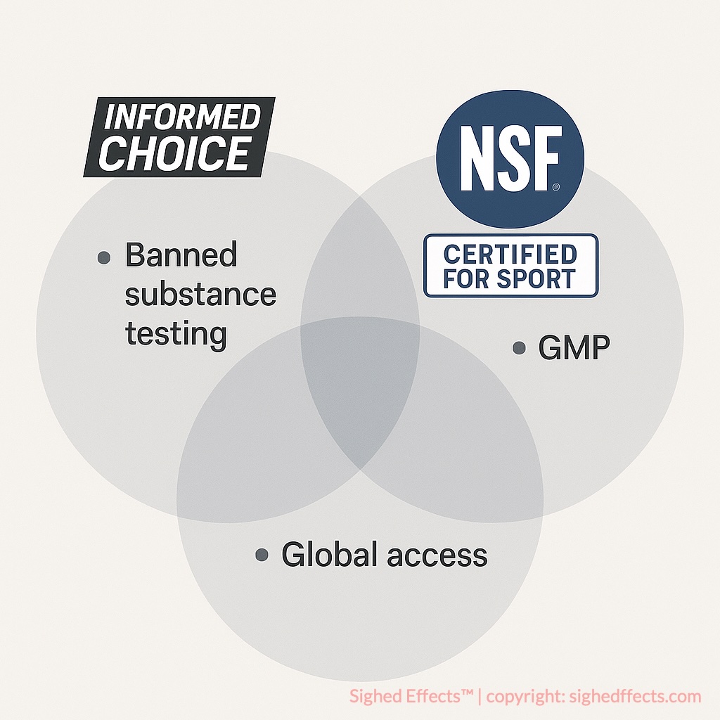 Visual comparison of Informed Choice, NSF, and USP certification features.