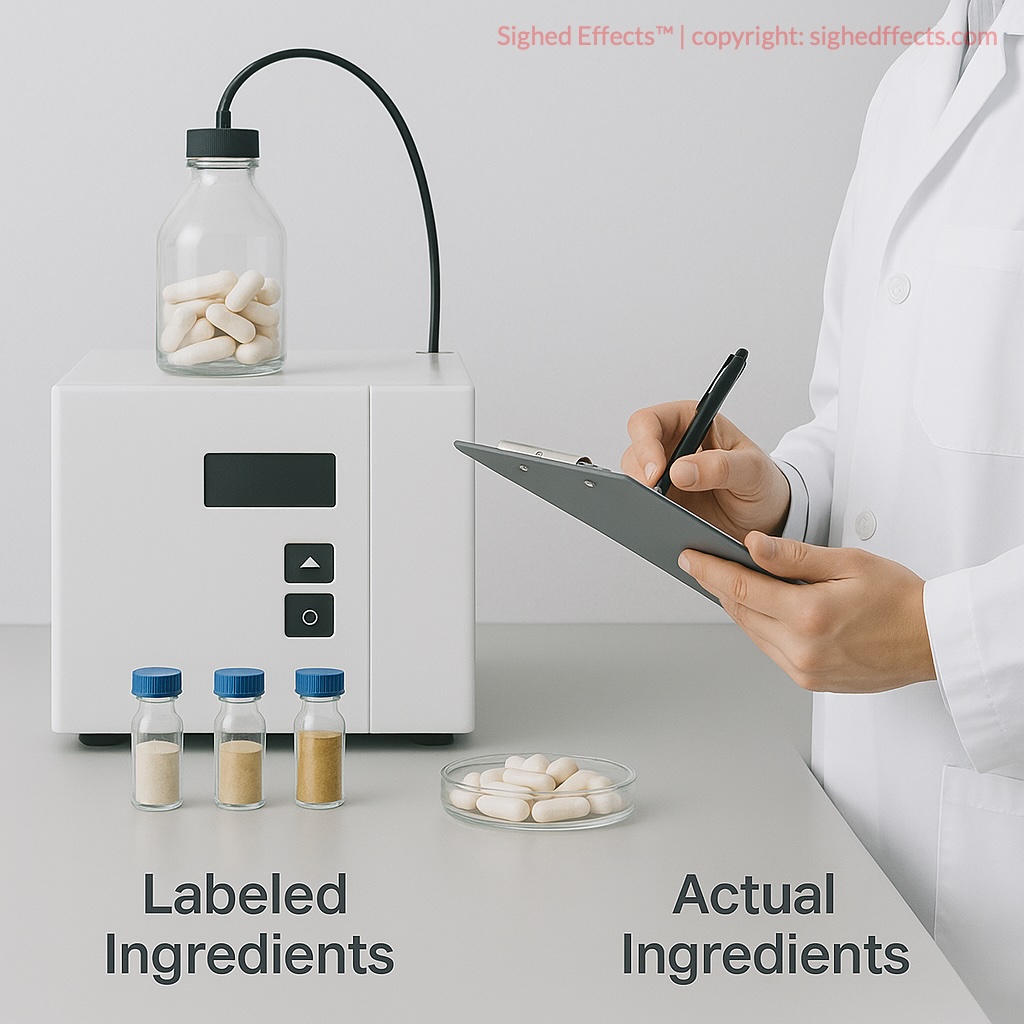 Laboratory technician testing supplements using chromatography equipment.