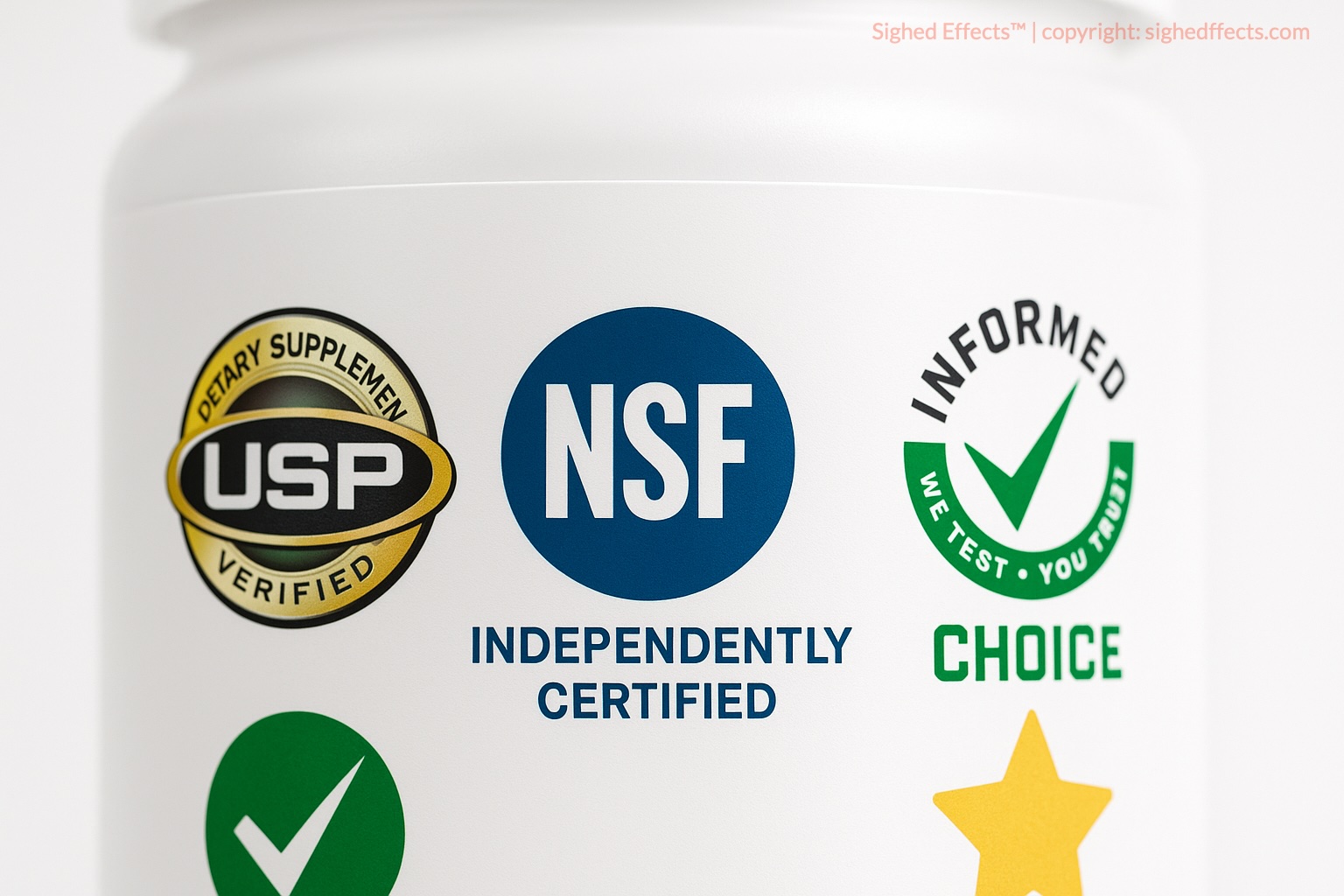 Supplement label with third-party testing seals