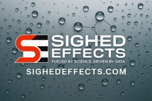 Sighed Effects logo over molecular water droplets with the tagline "Fueled by science. Driven by data."